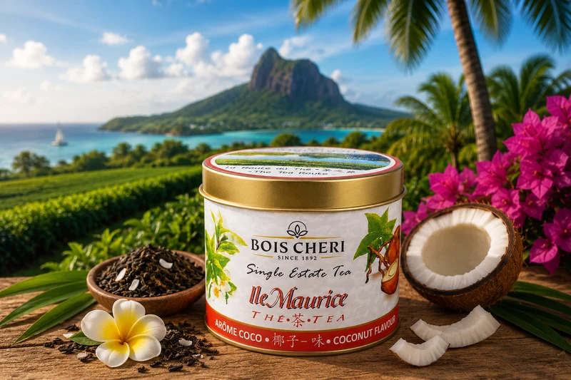Bois Chéri Coconut Tea (125g) in nostalgischer Sammeldose – Exotischer Kokos-Tee aus Mauritius