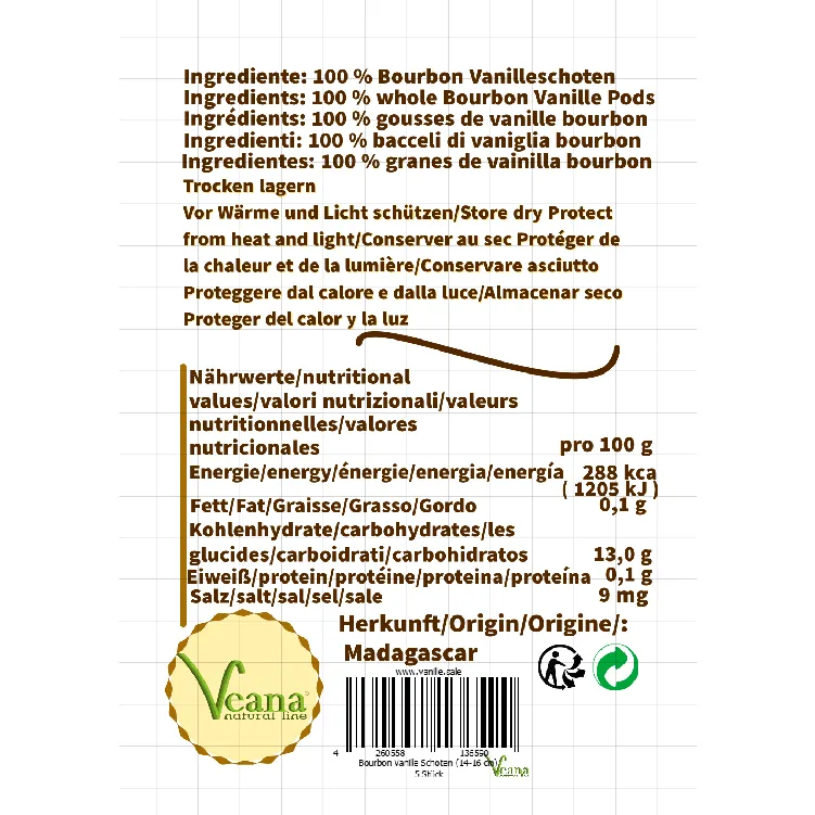Bourbon Vanilleschoten (5 Stk. - 14-16cm) 100% Gourmet aus Madagaskar