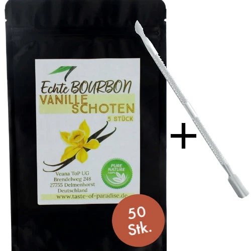 Bourbon Vanilleschoten (50 Stk. - 18-20cm) 100% Madagaskar + gratis Vanillemesser