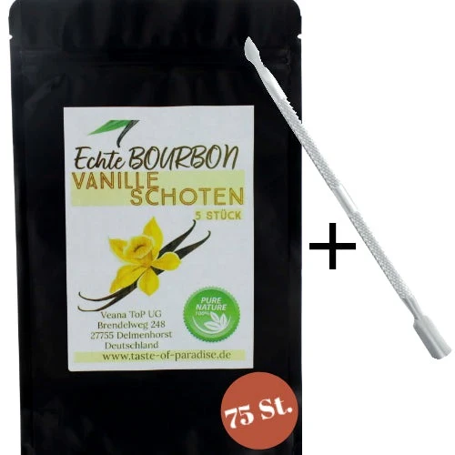 Bourbon Vanilleschoten (75 Stk. - 18-20cm) 100% Madagaskar + gratis Vanillemesser