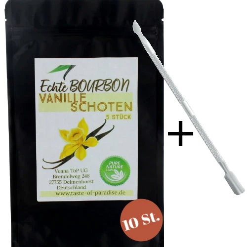 Bourbon Vanilleschoten (10 Stk. - 18-20cm) 100% Madagaskar + gratis Vanillemesser