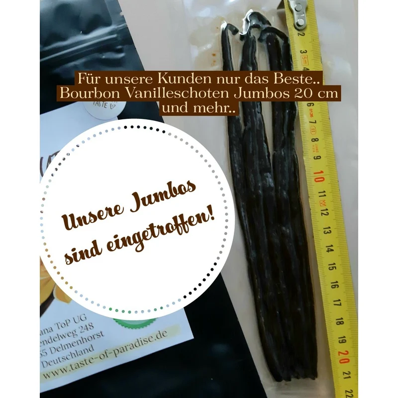 Jumbo Bourbon Vanille Schoten XXL (10x 20-23 cm) Top Gourmet Qualität - Grade A 100% natural aus Madagaskar