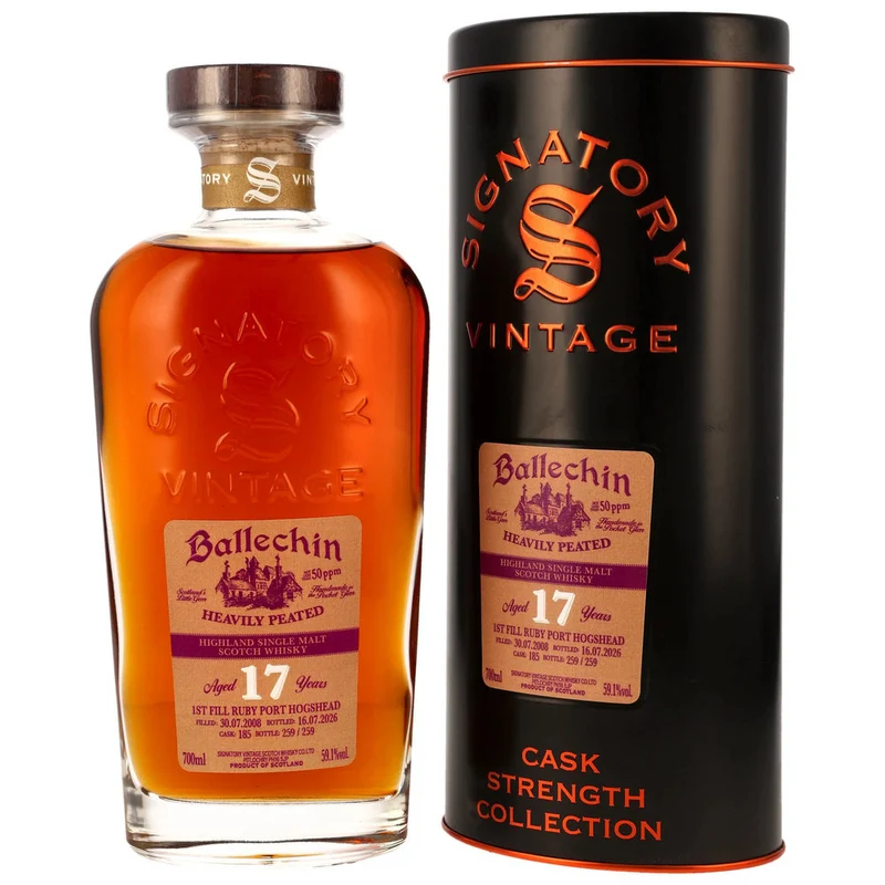 Ballechin 17 Jahre 2008/2026 - Signatory Vintage - 1st Fill Ruby Port Cask - #185 59,1% 0,7l