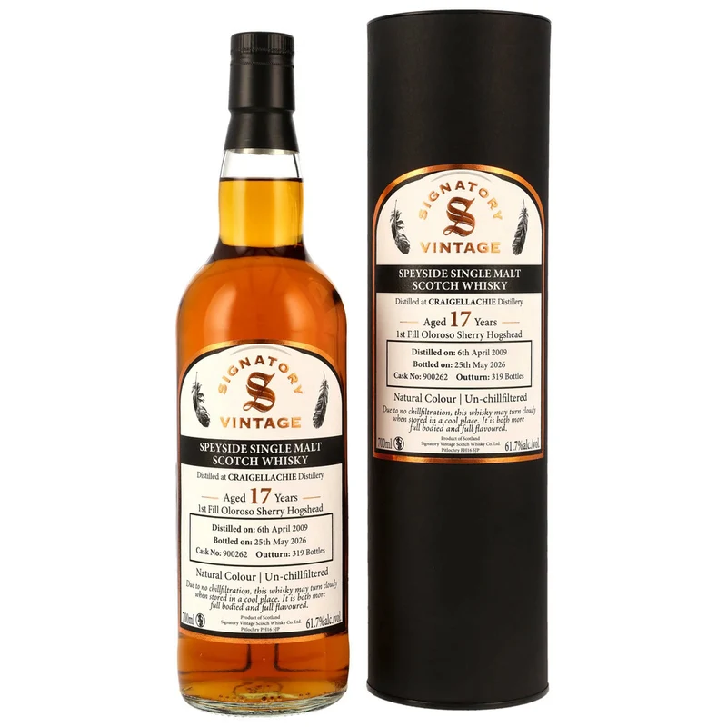 Craigellachie 2009/2026 - Signatory Vintage - 1st Fill Oloroso Sherry Cask - #900262- 61,7% 0,7l