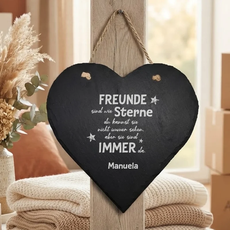 Graviertes Schieferherz für deine Freunde mit Spruch und Wunschtext