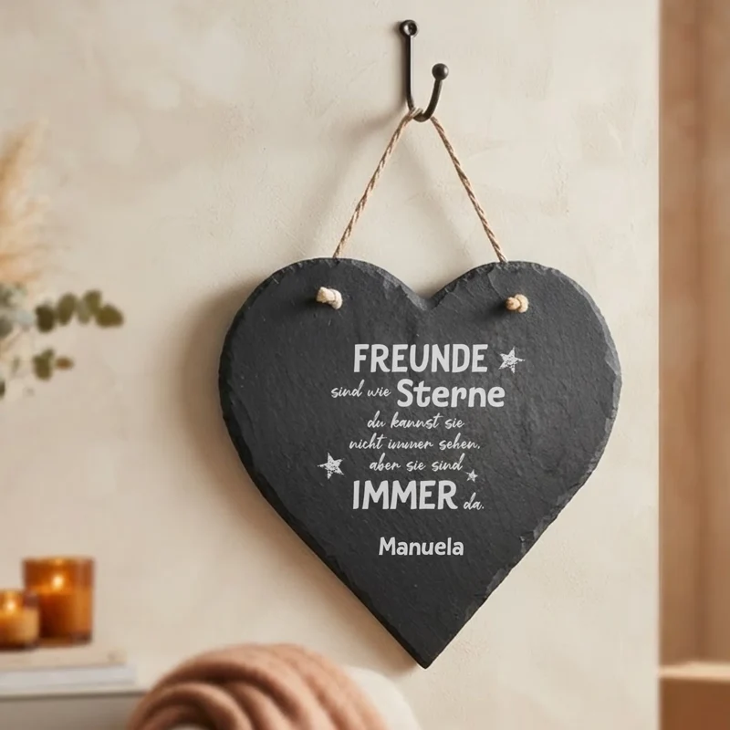 Graviertes Schieferherz für deine Freunde mit Spruch und Wunschtext
