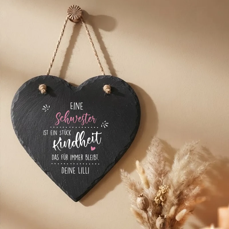 Bedrucktes Schieferherz als Geschenk für Mama | Schwester | Tante | Oma mit Wunschtext