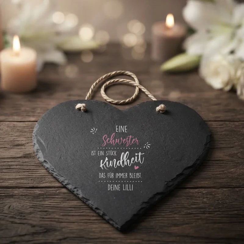 Bedrucktes Schieferherz als Geschenk für Mama | Schwester | Tante | Oma mit Wunschtext