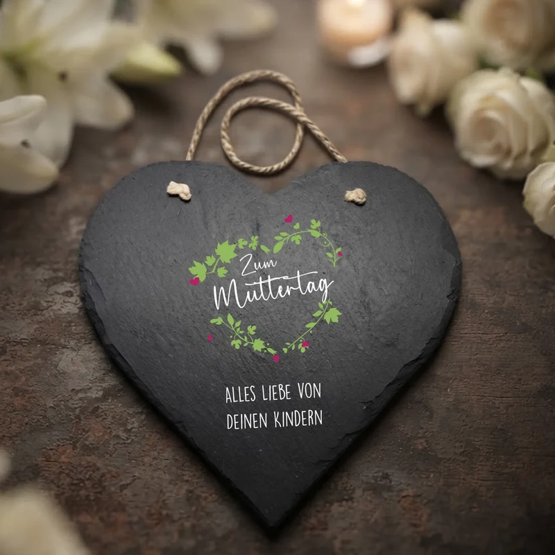 Muttertags Geschenk - bedrucktes Schieferherz mit Wunschtext