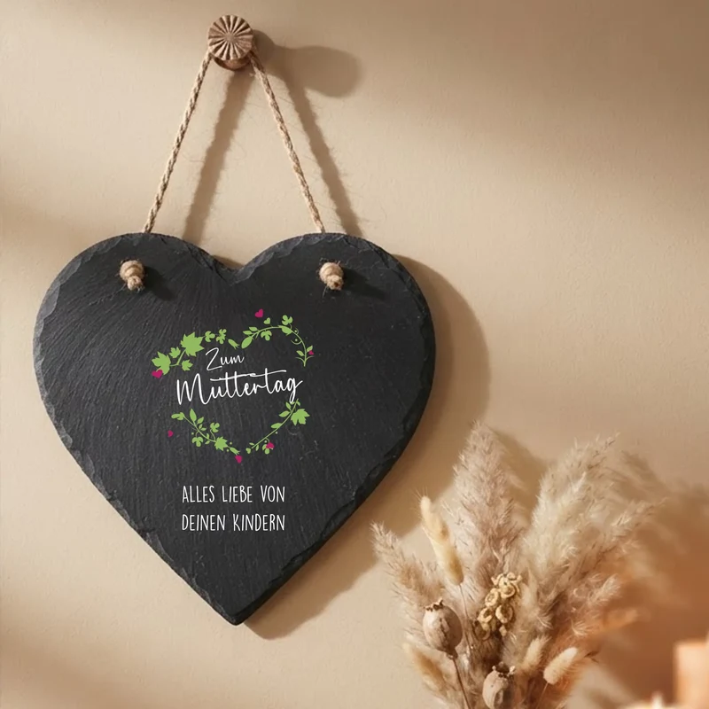 Muttertags Geschenk - bedrucktes Schieferherz mit Wunschtext