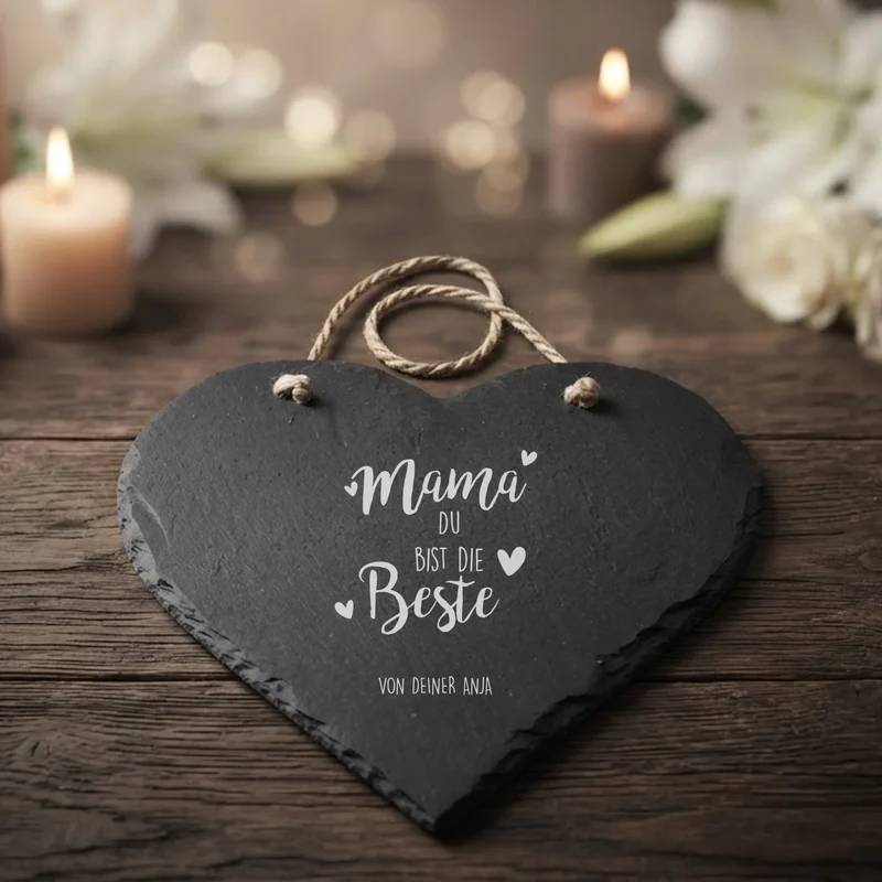 Graviertes Schieferherz als Geschenk für Mama mit Wunschtext