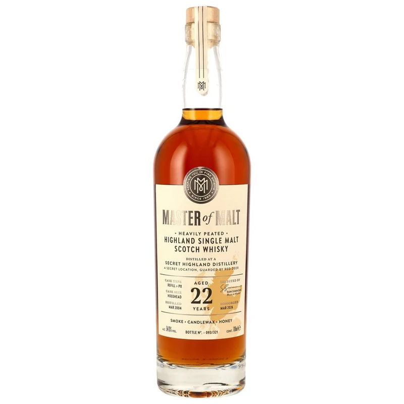 Secret Highland Distillery 22 Jahre 2004/2026 - Heavily Peated Refill PX Hogshead - Master of Malt 54,6% 0,7l