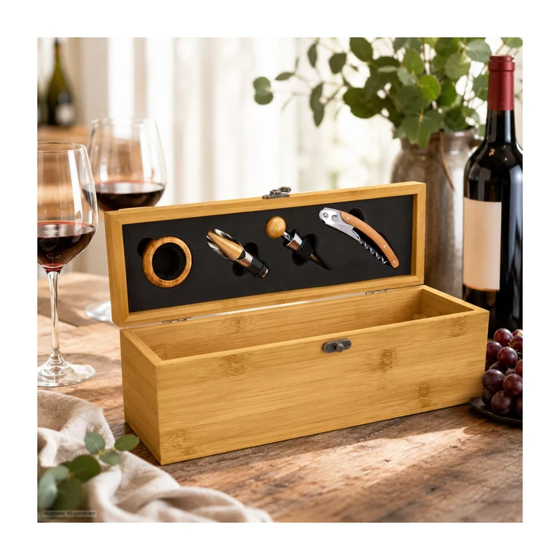 Wein in Bambuskiste – Getränke-Geschenkset