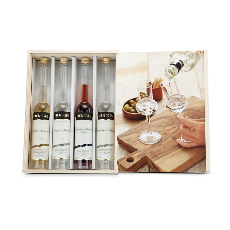 4er Barset – Grappa & 3 Liköre (Zwetschge, Riesling, Amarena) als Geschenk