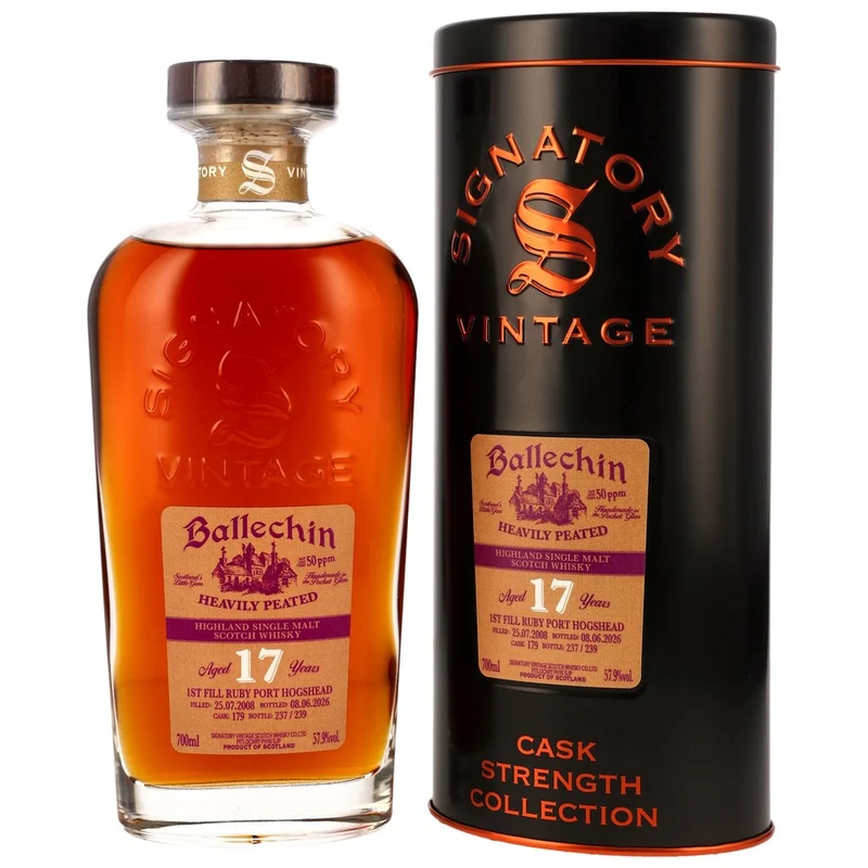 Ballechin 2008/2026 - 17 Jahre. - 1st Fill Ruby Port Cask #179 57,9% 0,7l