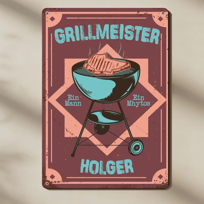 Bedrucktes, personalisiertes Blechschild als Geschenk für Grillfans