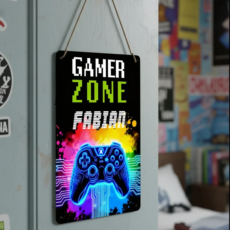 Gaming Metallschild | Türschild | Blechschild bedruckt mit deinem Namen