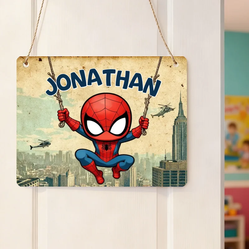 Türschild Spiderman Kinderzimmer personalisiert mit Name | Blechschild Marvel Superheld | Geschenk Kinder