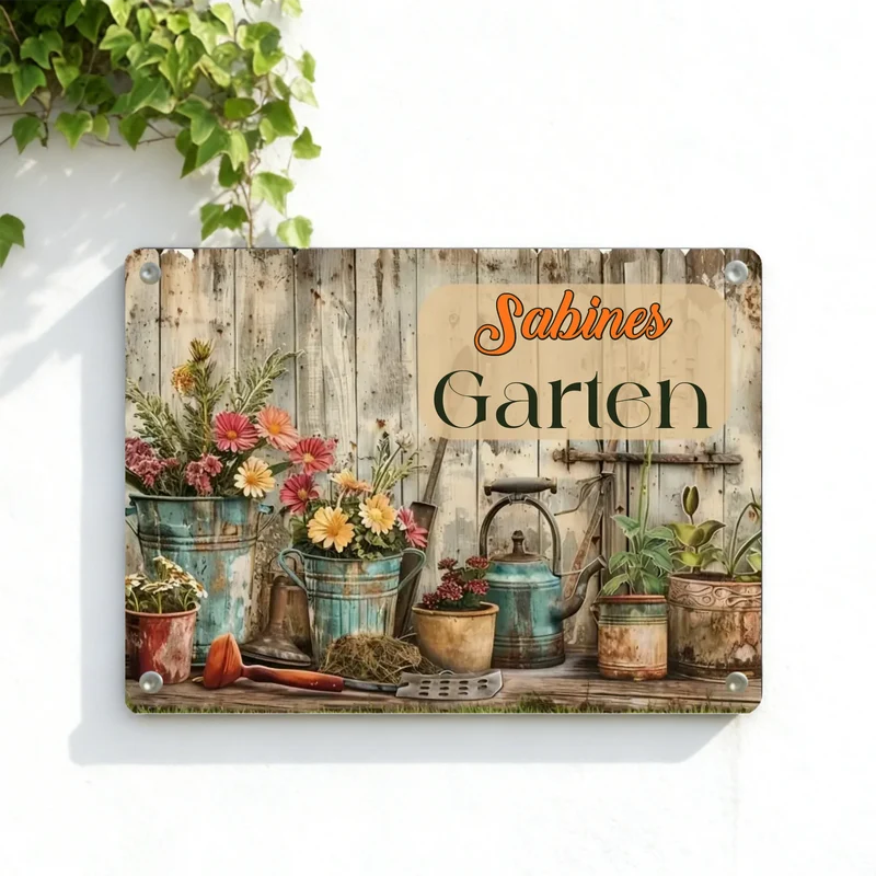 Personalisiertes Blechschild | Metallschild Vintage Garten mit deinem Namen