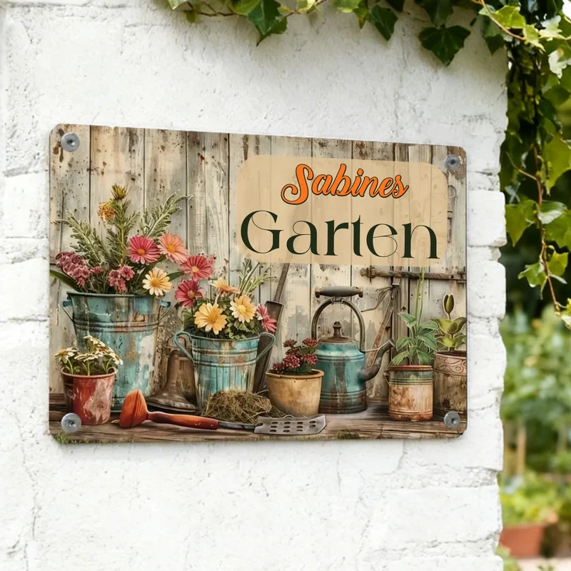 Personalisiertes Blechschild | Metallschild Vintage Garten mit deinem Namen