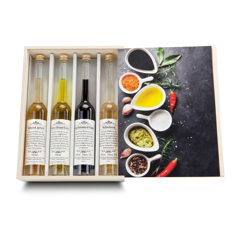 4er Küchenset – Balsamico, Weißweinessig, Oliven- & Walnussöl