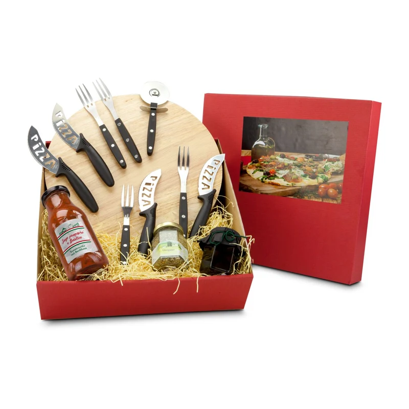 Pizza Italia – Geschenkset mit Pizzabrett, Schneider & Zutaten