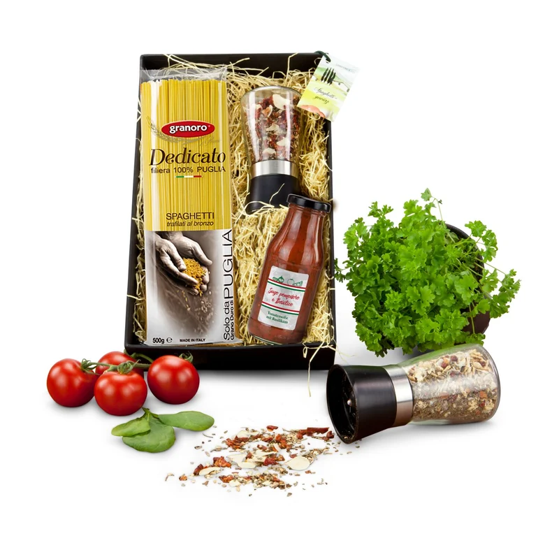 Spaghetti italiano – Pasta-Geschenkset mit Sugo & Mühle