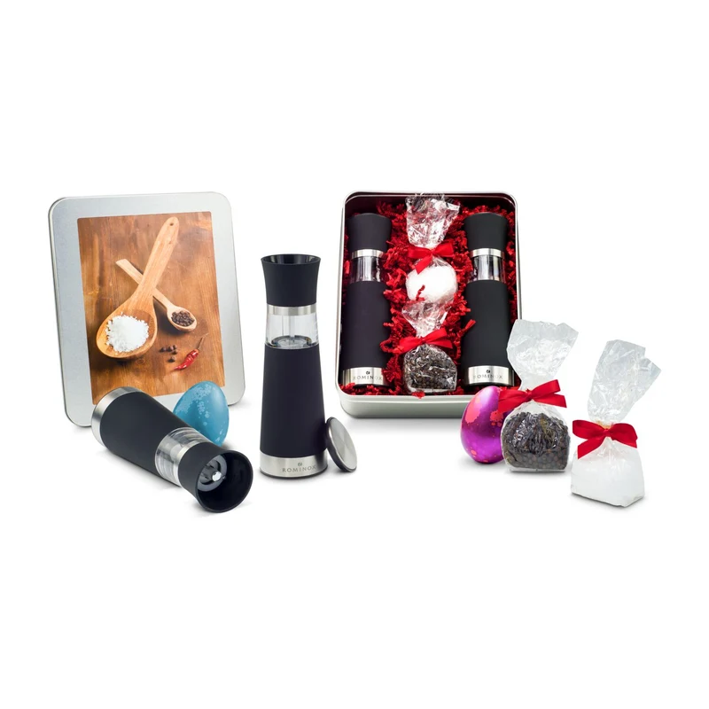 Oster-Salz- & Pfeffermühlen Set - in Silberdose – Feinkost-Geschenkset