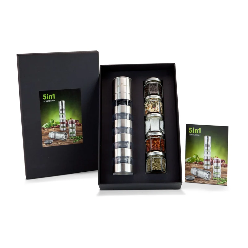 5-in-1 Gewürzmühle – Geschenkset mit 5 Gewürzen