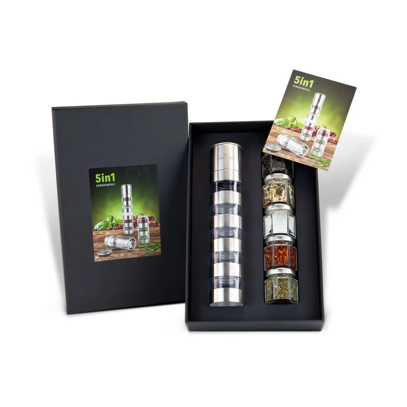 5-in-1 Gewürzmühle – Geschenkset mit 5 Gewürzen