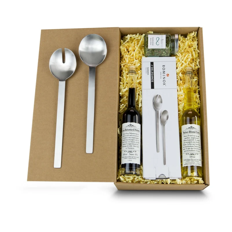 Salat-Duett – Geschenkset mit Salatbesteck, Öl & Balsamico