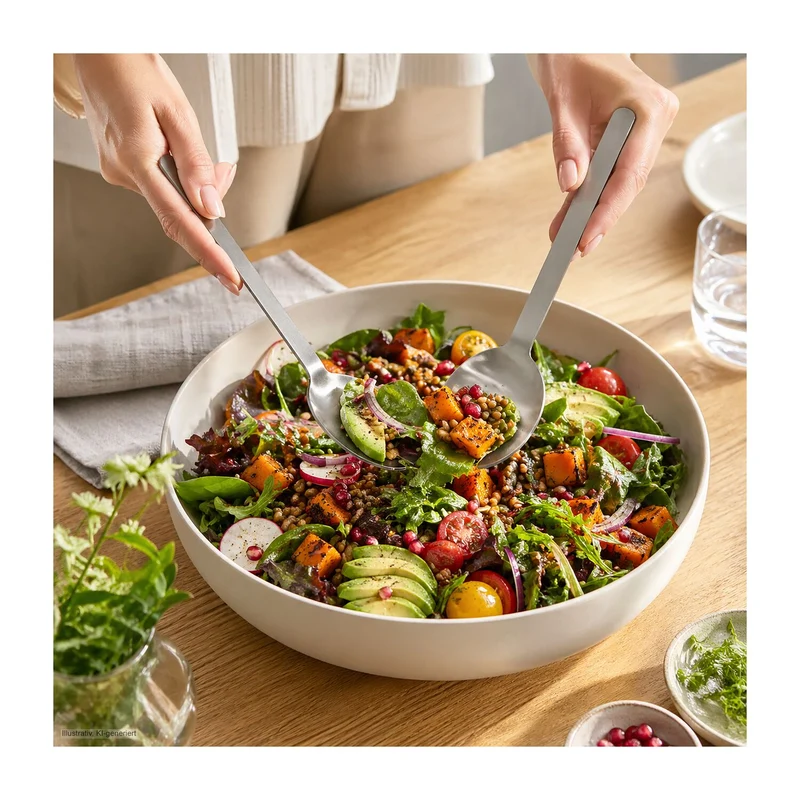 Salat-Duett – Geschenkset mit Salatbesteck, Öl & Balsamico