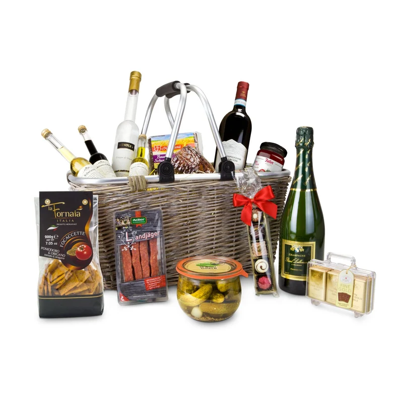 Geschenkkorb XXL - Einkaufskorb mit 14 leckeren Produkten – Feinkost-Geschenkset