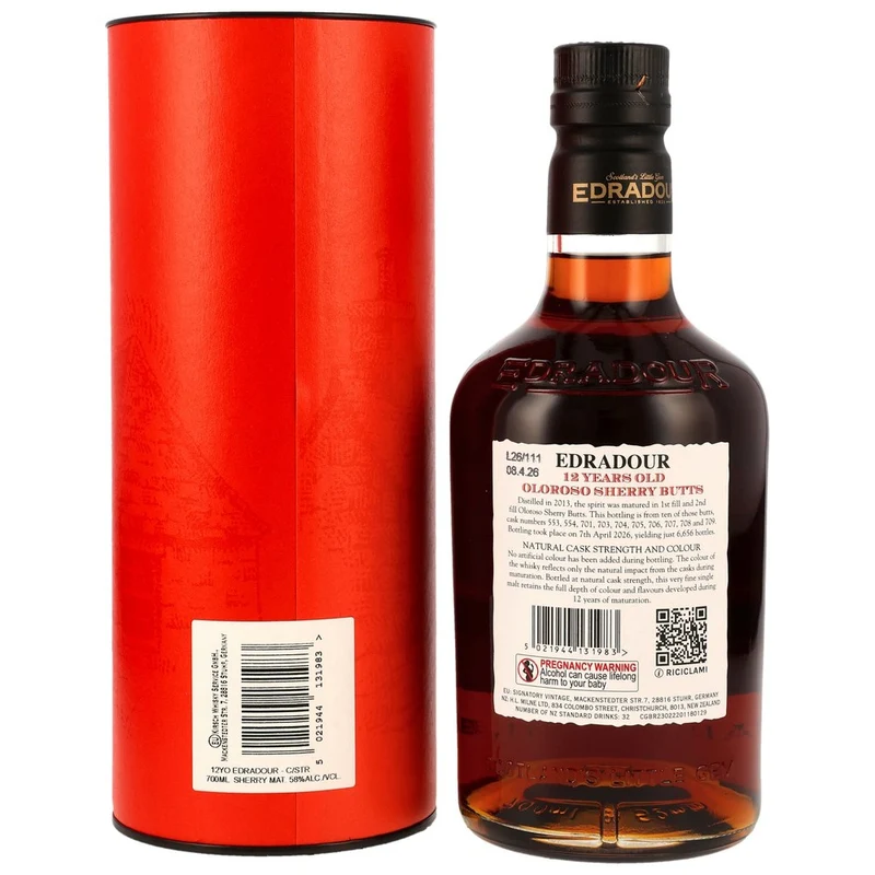 Edradour 12 Jahre 2013/2026 Oloroso Sherry Butts Natural Cask Strength Batch #8 58,0% 0,7l