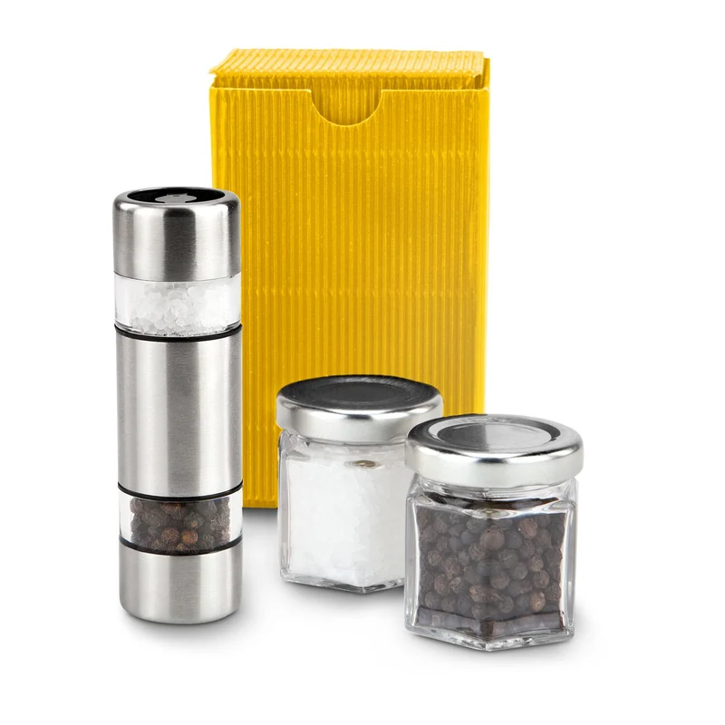 Salz & Pfeffer im Miniformat, gelbe Verpackung – Feinkost-Geschenkset