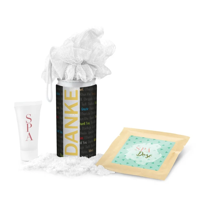 SPA Dose Danke – Badesalz, Duschgel & Schwamm als Wellness-Geschenk