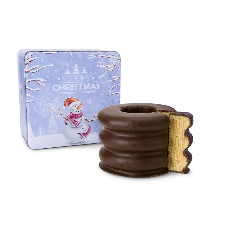 Baumkuchen – Weihnachts-Geschenkdose mit dunkler Schokolade