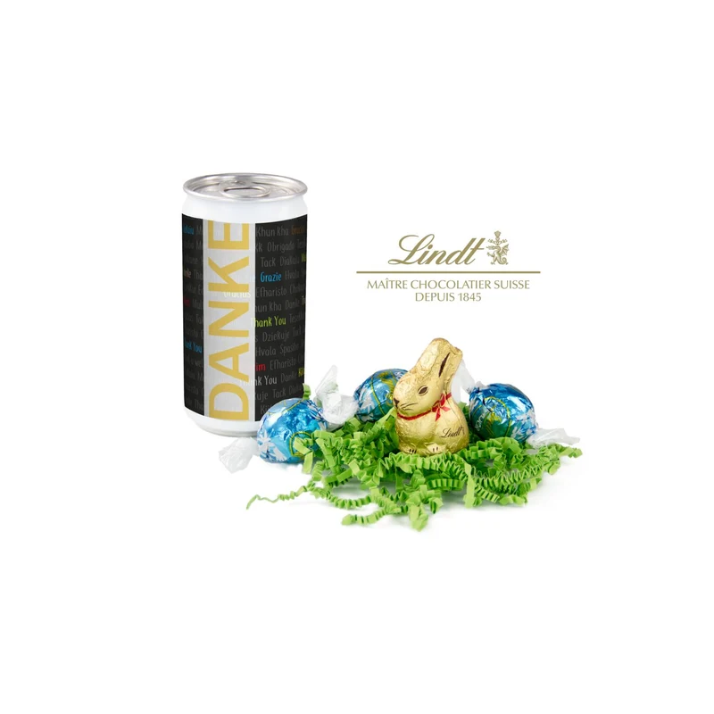 Lindt-Oster-Überraschung, Das Nest in der Dose - Etikett Danke – Geschenkset