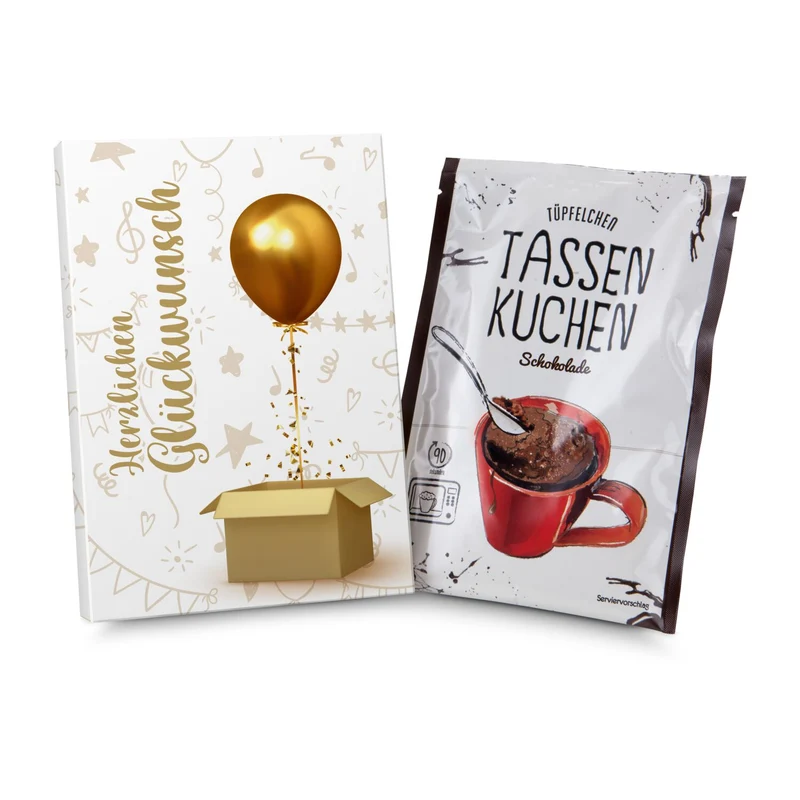 Tassenkuchen Schokolade 70 g, Herzlichen Glückwunsch – Geschenkset