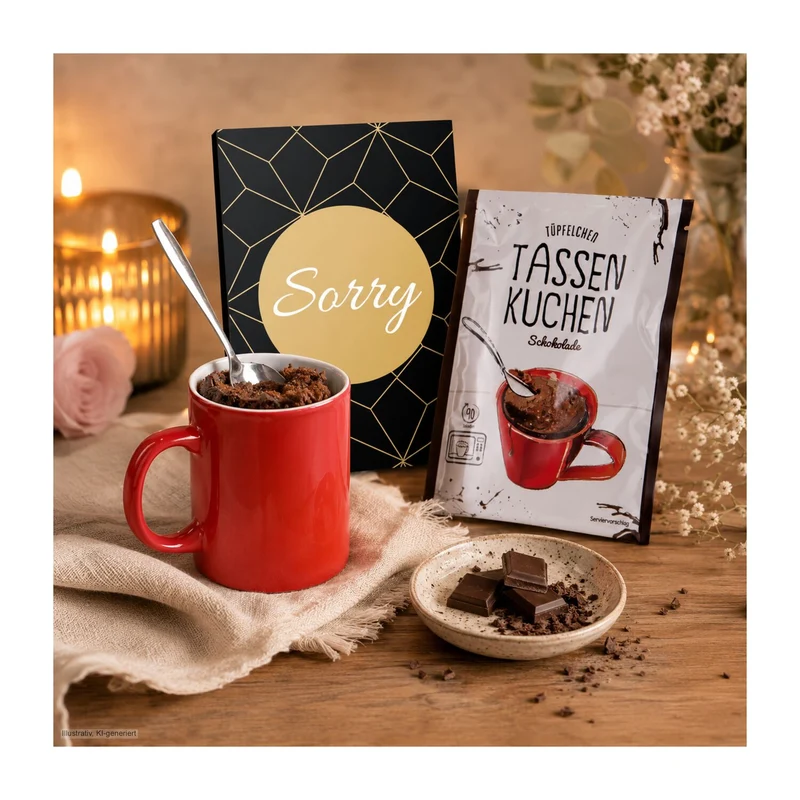 Tassenkuchen Schokolade 70 g, Sorry – Geschenkset
