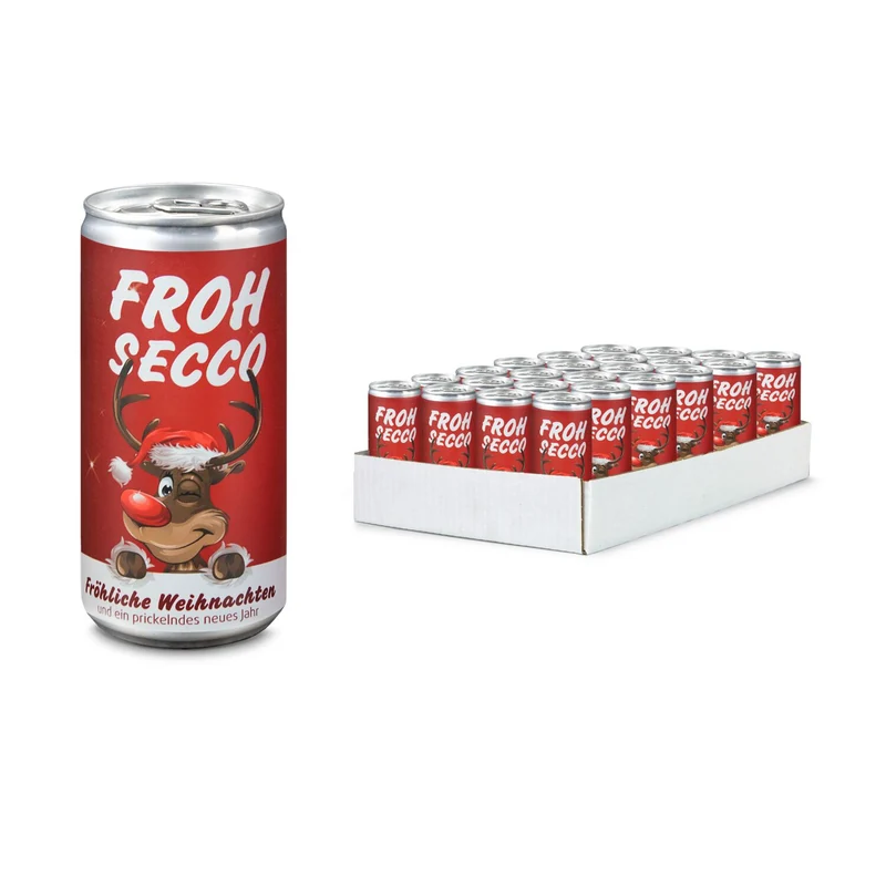 FROHSECCO Elch (rot) - 24 x Promo Secco 0,2 l, Slimlinedose – Geschenkset