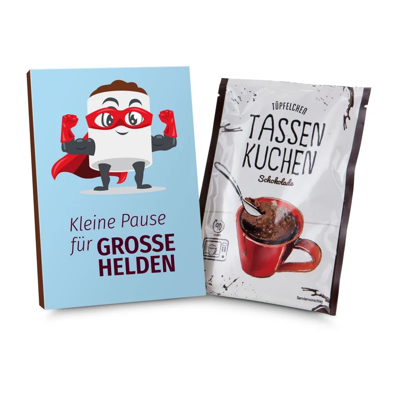 Tassenkuchen Schokolade 70 g, Pause für große Pflegehelden – Geschenkset