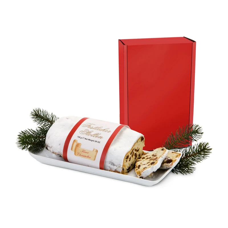 Christstollen im roten Geschenkkarton – Geschenkset