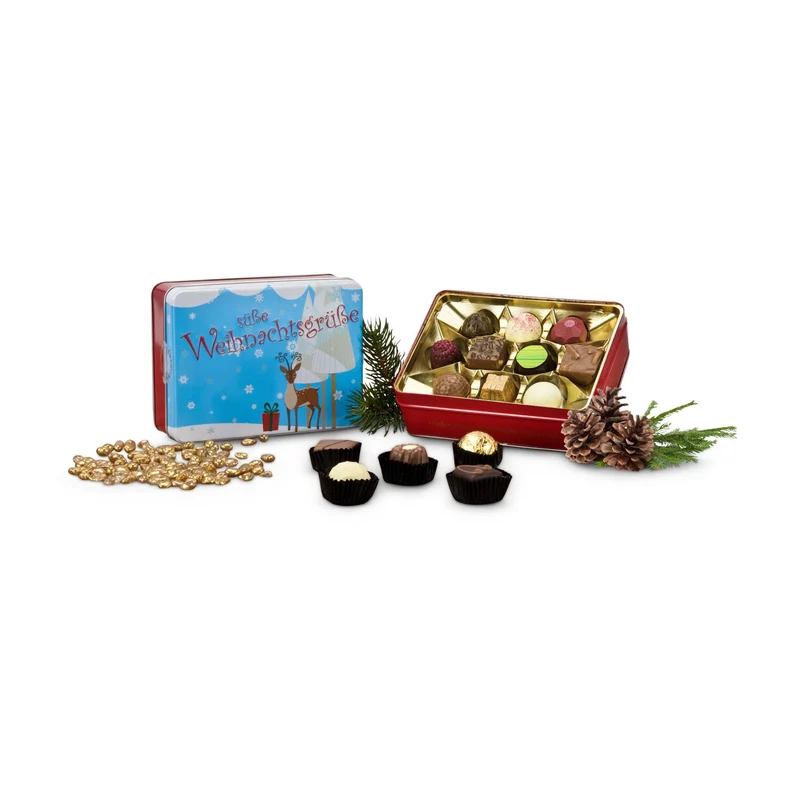 Süße Weihnachtsgrüße - Pralinendose mit 125 g – Geschenkset