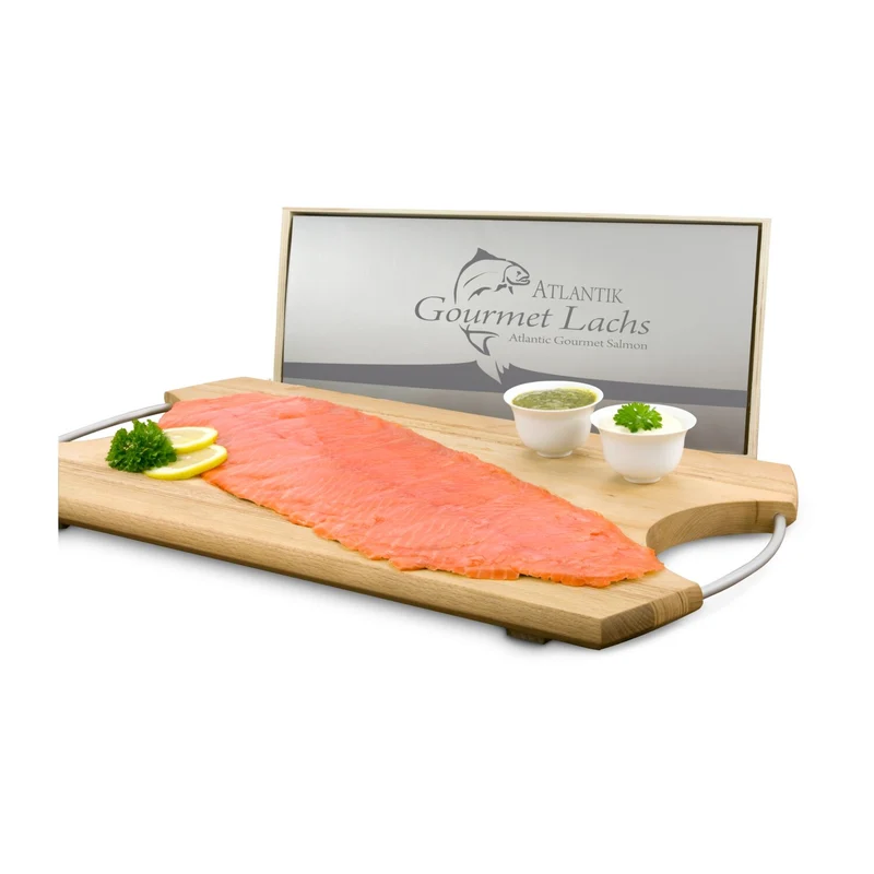 Lachs-Gutschein in Holzbox: Feinschmecker – Geschenkset
