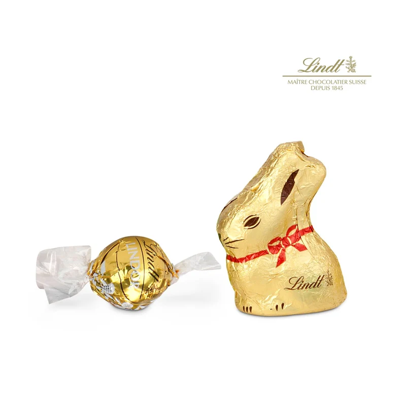 Goldenes Ostersäckchen mit Lindt Goldhase und Lindorkugel – Geschenkset