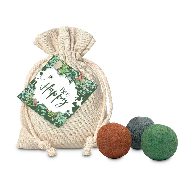Blumenwiese Bee Happy, 3 Saatkugeln im Säckchen – Geschenkset