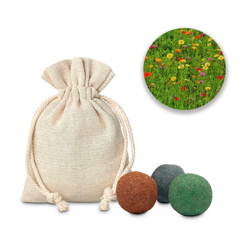 Blumenwiese Bee Happy, 3 Saatkugeln im Säckchen – Geschenkset