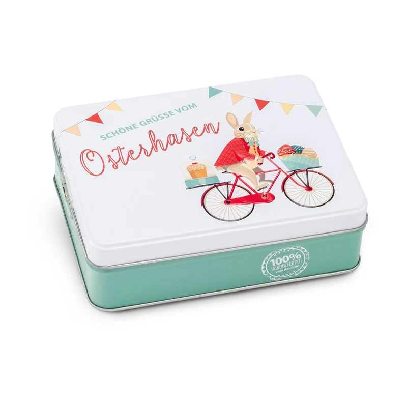 Hasenvater auf dem Fahrrad - Pralinendose mit 125 g – Geschenkset