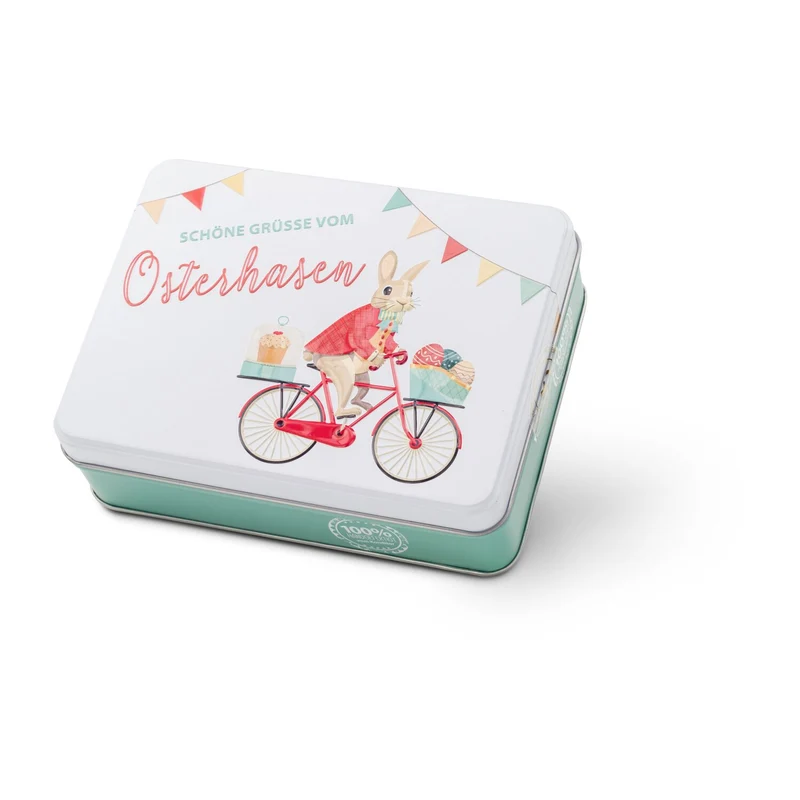 Hasenvater auf dem Fahrrad - Pralinendose mit 125 g – Geschenkset